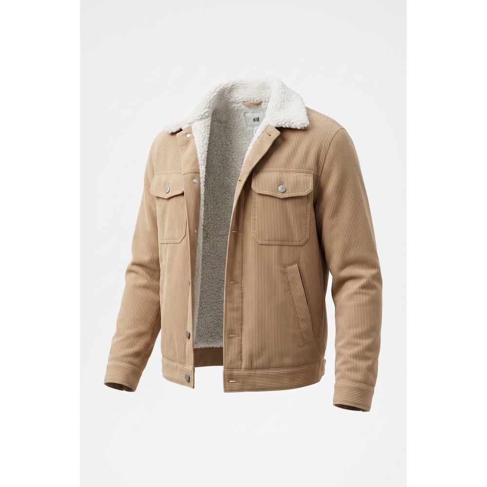 H&M Mens Corduroy Sherpa Lined Trucker Jacket Tan Beige XS 0976670